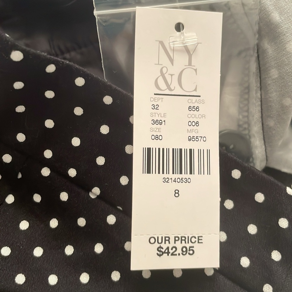 NWT $43 New York & Company Polka Dots Crop Pants 7th Avenue Pants Black & White - Picture 16 of 16